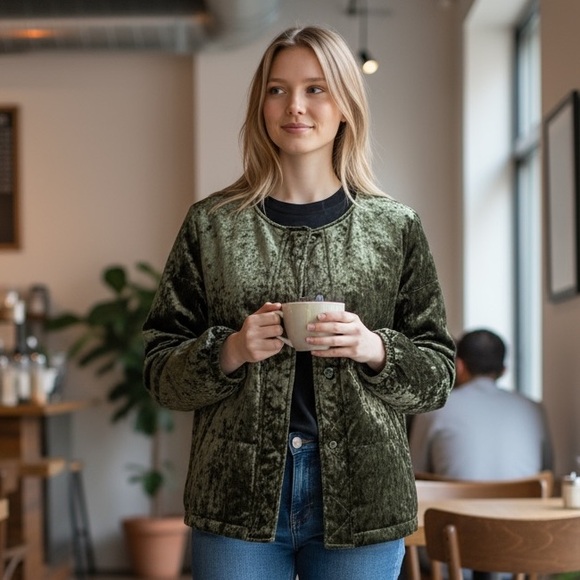 Sanctuary Jackets & Blazers - Sanctuary Crushed Velvet Evergreen Bomber Jacket